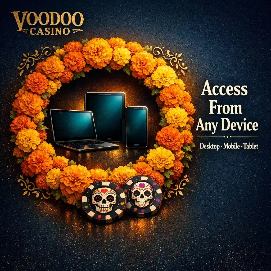 Voodoo Casino login devices marigold wreath teal magenta gold dark