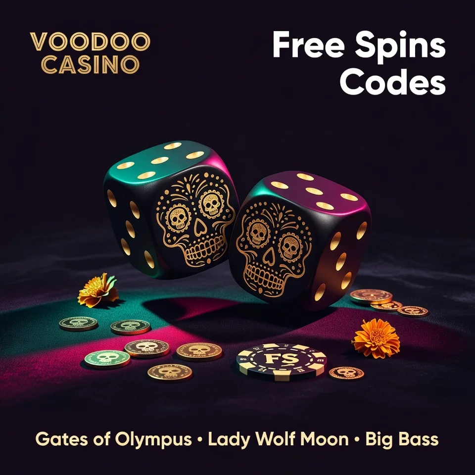 Voodoo Casino free spins sugar skull dice slot symbols gold teal dark